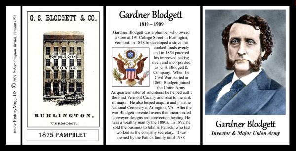 Gardner Blodgett, inventor and Major Union Army, US Civil War biographical history mug tri-panel.