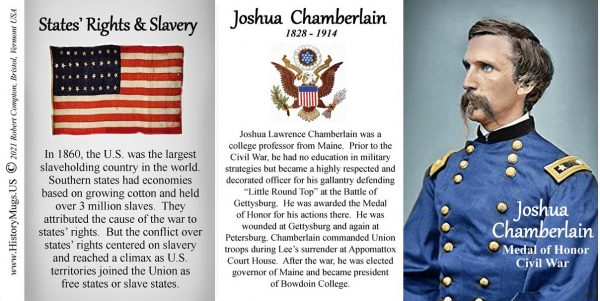 Joshua Chamberlain, Union Army, US Civil War biographical history mug tri-panel.