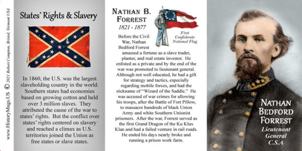 Nathan Bedford Forrest, US Civil War biographical history mug tri-panel.