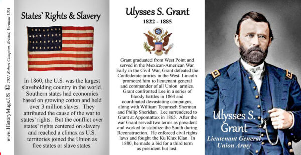 Ulysses S. Grant, Lieutenant General Union Army, US Civil War biographical history mug tri-panel.