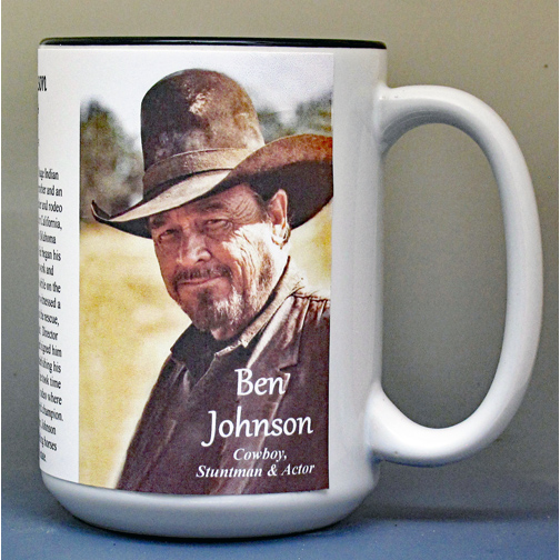 Ben Johnson, Pro-rodeo champion and motion picture actor, biographical history mug.