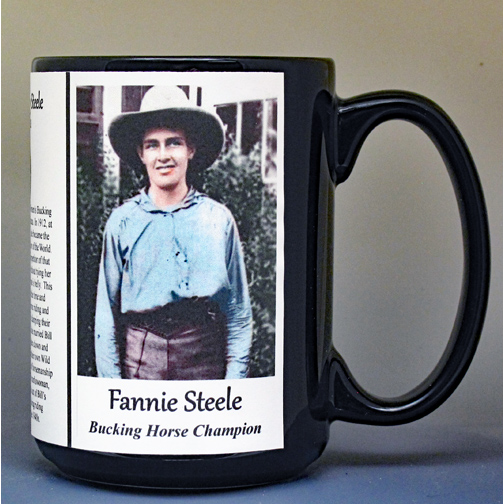 Fannie Sperry Steele pro-rodeo biographical history mug.