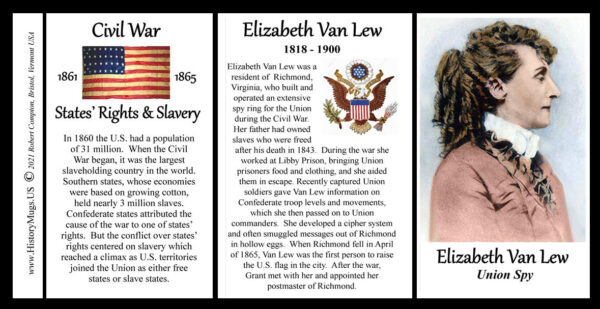 Elizabeth Van Lew, Civil War Union spy biographical history mug tri-panel.