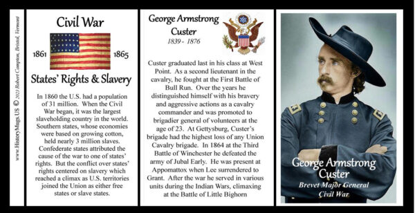 George Armstrong Custer, Union Army, US Civil War biographical history mug tri-panel.