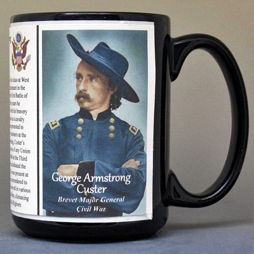 George Armstrong Custer, Union Army, US Civil War biographical history mug.
