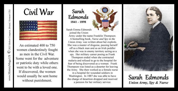 Sarah Edmonds, Union Army, US Civil War biographical history mug tri-panel.
