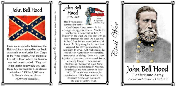 John Bell Hood, US Civil War biographical history mug tri-panel.