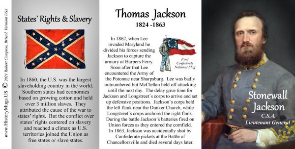 Stonewall Jackson, Confederate Army, US Civil War biographical history mug tri-panel.