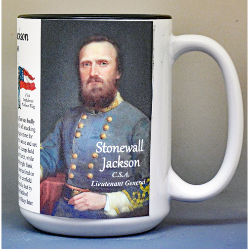 Stonewall Jackson, Confederate Army, US Civil War biographical history mug.