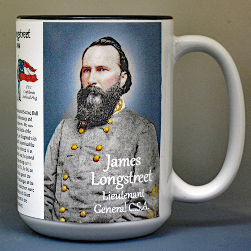 James Longstreet, Confederate Army, US Civil War biographical history mug.