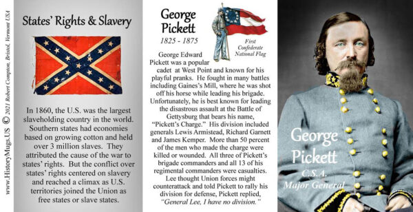 George Pickett, Confederate Army, US Civil War biographical history mug tri-panel.