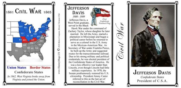 Jefferson Davis, C.S.A. President, Civil War history mug tri-panel.