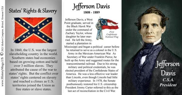 Jefferson Davis, C.S.A. President, US Civil War biographical history mug tri-panel.