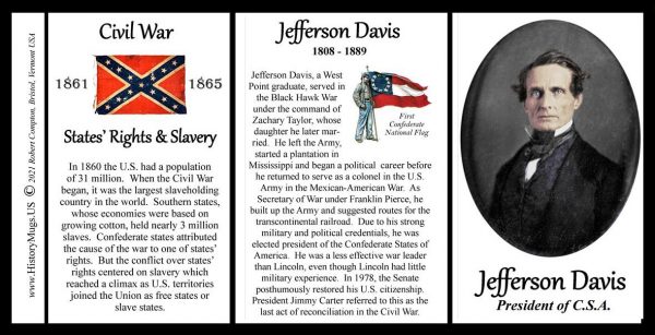 Jefferson Davis, C.S.A. President biographical history mug tri-panel.