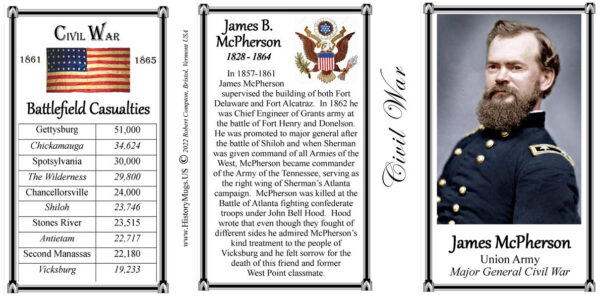 James McPherson, Union Army, US Civil War biographical history mug tri-panel.