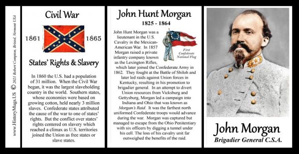 John Hunt Morgan, Confederate Army, US Civil War biographical history mug tri-panel.