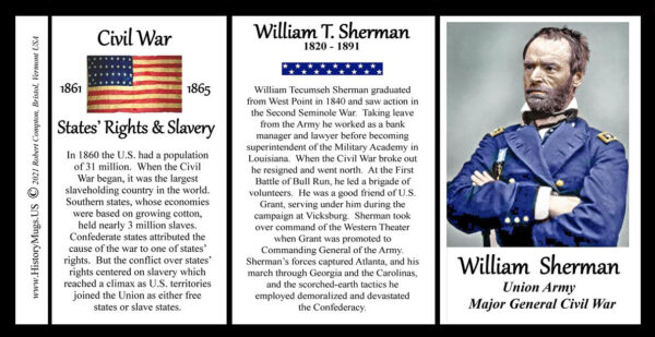 William Tecumseh Sherman, Major General Union Army, US Civil War biographical history mug tri-panel.