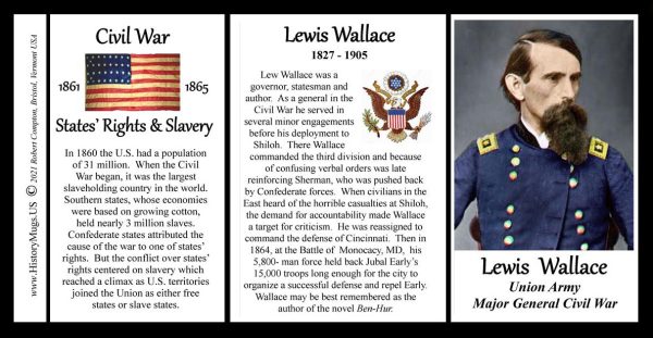 Lewis Wallace, Major General Union Army, US Civil War biographical history mug tri-panel.