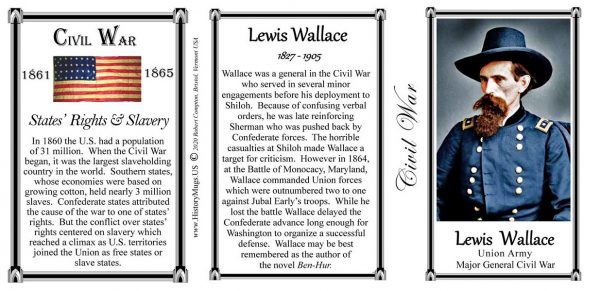 Lewis Wallace Civil War, Union Army history mug tri-panel.