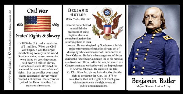 Benjamin Butler, Union Army, US Civil War biographical history mug tri-panel.