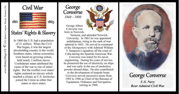 George Converse, US Navy Rear Admiral, US Civil War biographical history mug tri-panel.
