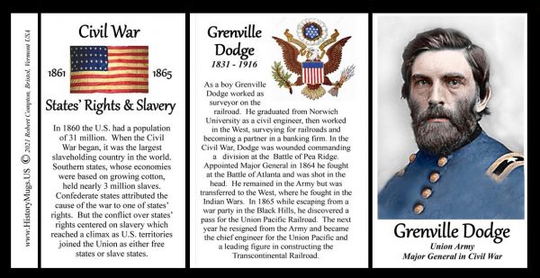 Grenville Dodge, Union Army, US Civil War biographical history mug tri-panel.
