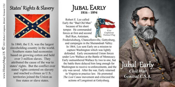 Jubal Early, US Civil War biographical history mug tri-panel.