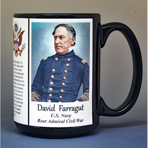 David Farragut, Rear Admiral US Navy, US Civil War biographical history mug.