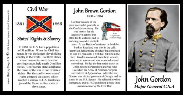 John Gordon, US Civil War biographical history mug tri-panel.