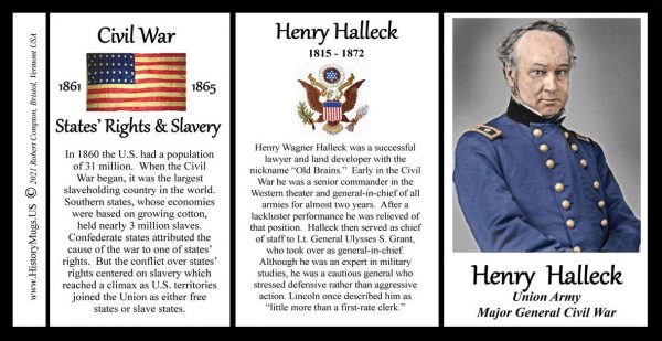 Henry Halleck, Union Army, US Civil War biographical history mug tri-panel.