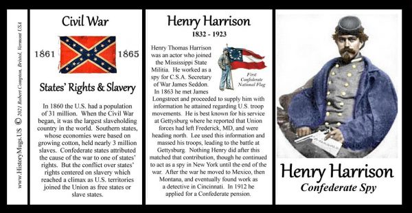 Henry Harrison, Confederate Spy, US Civil War biographical history mug tri-panel.