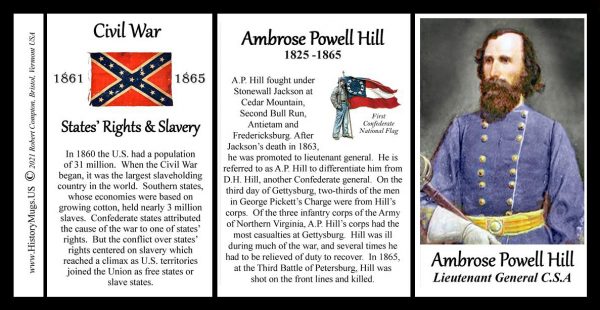 Ambrose Powell Hill, Confederate Army, US Civil War biographical history mug tri-panel.