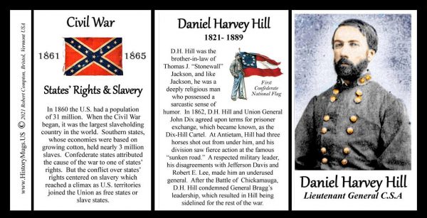 Daniel Harvey Hill, Confederate Army, US Civil War biographical history mug tri-panel.