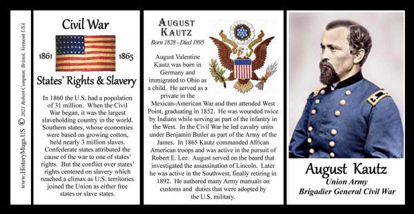 August Kautz, Union Army, US Civil War biographical history mug tri-panel.