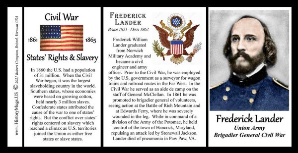 Frederick Lander, Union Army, US Civil War biographical history mug tri-panel.