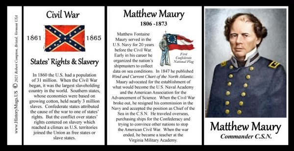Matthew Maury, Confederate Army, US Civil War biographical history mug tri-panel.