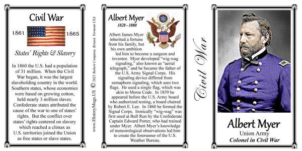 Albert Myer, Union Army, US Civil War biographical history mug tri-panel.