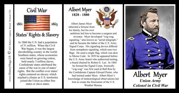 Albert Myer, Union Army, US Civil War biographical history mug tri-panel.