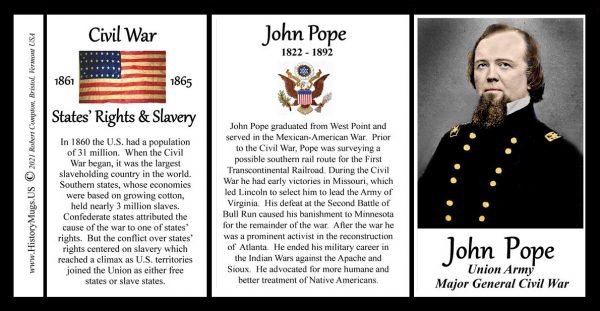 John Pope, Union Army, US Civil War biographical history mug tri-panel.