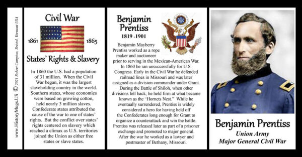 Benjamin Prentiss, Union Army, US Civil War biographical history mug tri-panel.