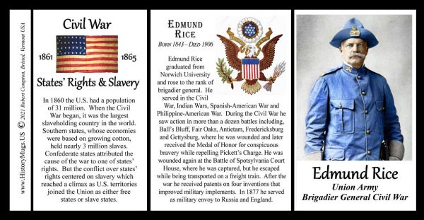 Edmund Rice, Union Army, US Civil War biographical history mug tri-panel.