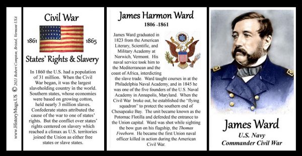 James Ward, Commander US Navy, US Civil War biographical history mug tri-panel.