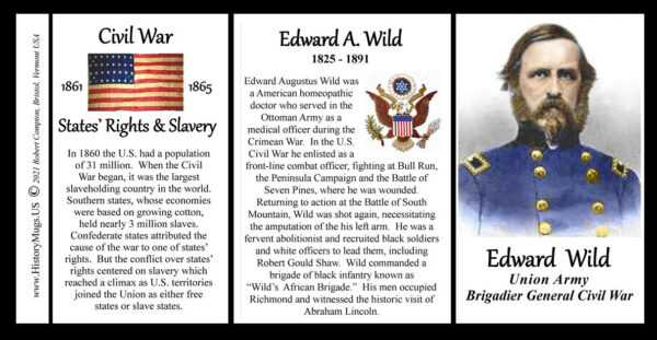 Edward Wild, Brigadier General Union Army, US Civil War biographical history mug tri-panel.