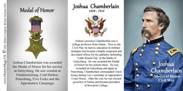 Joshua Chamberlain, Medal of Honor, US Civil War biographical history mug tri-panel.