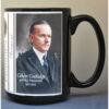 Calvin Coolidge, US President and Vermont resident, biographical history mug.
