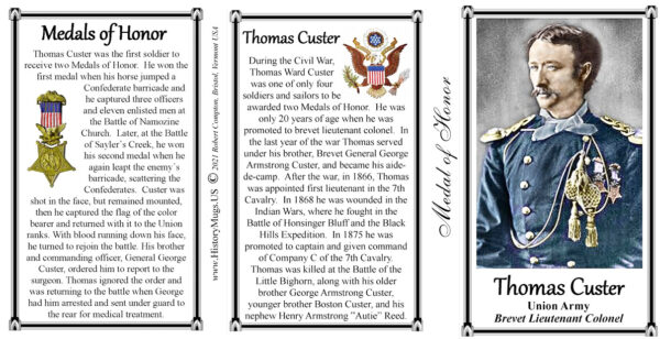 Thomas Custer, Medal of Honor biographical history mug tri-panel.