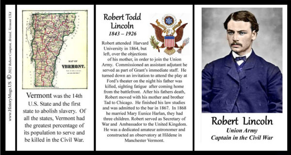 Robert Todd Lincoln Vermont biographical history mug tri-panel.