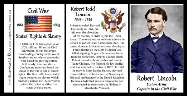Robert Todd Lincoln, Union Army, US Civil War biographical history mug tri-panel.