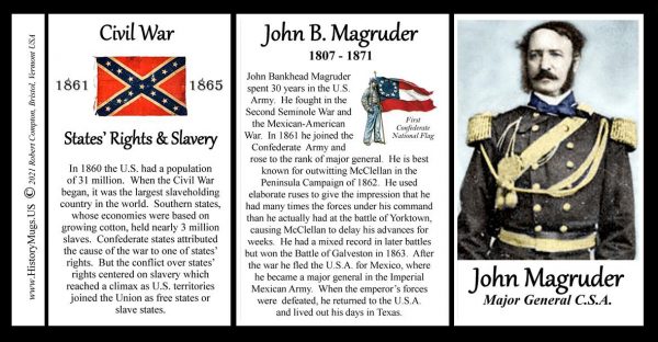 John Magruder, Confederate Army, US Civil War biographical history mug tri-panel.