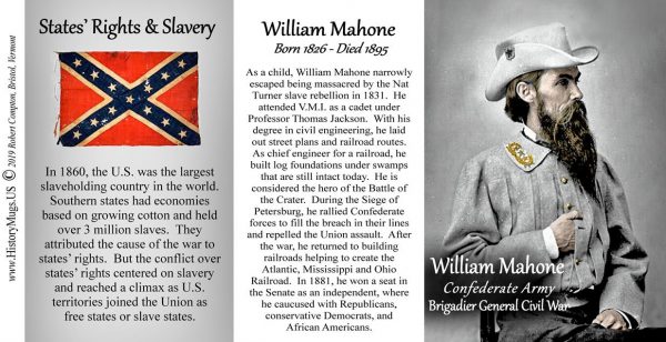 William Mahone, Confederate Army, US Civil War biographical history mug tri-panel.